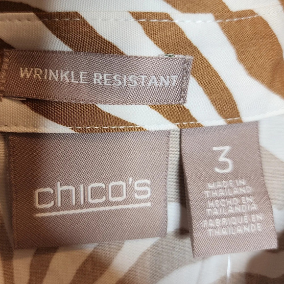 NWT Chico's popover 3/4 sleeve brown zebra cotton shirt. Size 3. XL - Picture 4 of 16